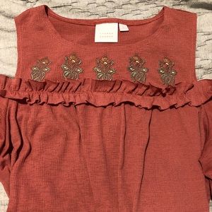 LC Lauren Conrad Peach Cold Shoulder Top